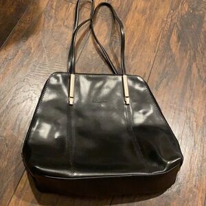 SOLANO PARIS BLACK LEATHER shoulder PURSE made in France in EUC